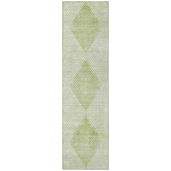 Homeroots 8' Runner Mint Green Geometric Washable Non Skid Indoor Outdoor Runner Rug Mint Polyester 561787