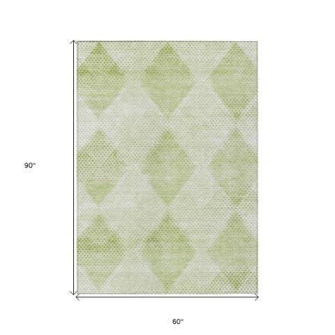 Homeroots 3' X 5' Geometric Washable Non-skid Area Rug For Indoor And Outdoor Spaces - Stain Resistant Charm Mint Polyester 561790