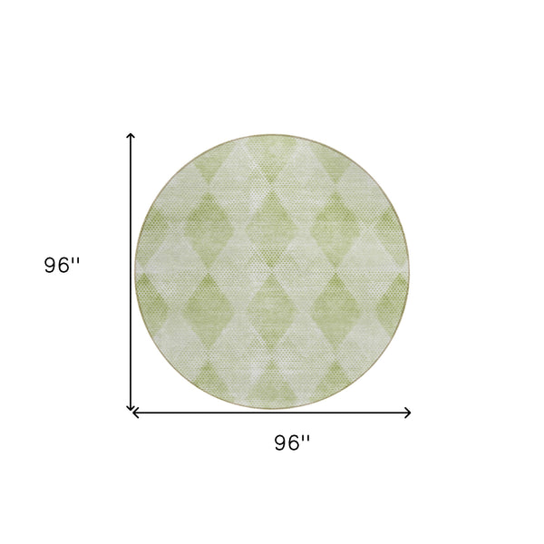 Homeroots 8' Round Mint Green Round Geometric Washable Non Skid Indoor Outdoor Area Rug Mint Polyester 561791