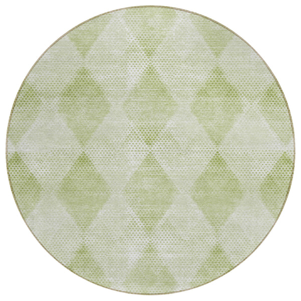 Homeroots 8' Round Mint Green Round Geometric Washable Non Skid Indoor Outdoor Area Rug Mint Polyester 561791