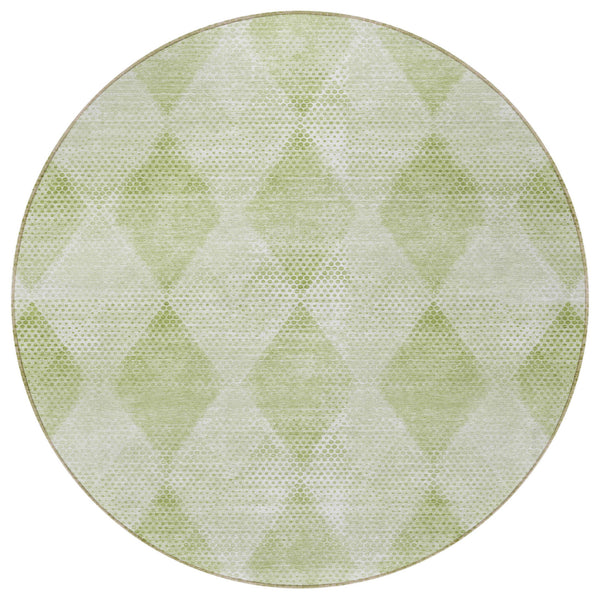 Homeroots 8' Round Mint Green Round Geometric Washable Non Skid Indoor Outdoor Area Rug Mint Polyester 561791