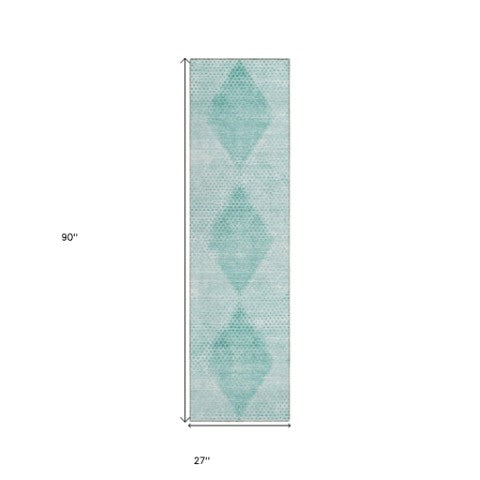 Homeroots 3' X 5' Geometric Washable Non-skid Area Rug For Indoor And Outdoor Spaces - Stain Resistant Charm Teal Polyester 561796