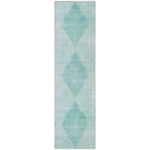 Homeroots 3' X 5' Geometric Washable Non-skid Area Rug For Indoor And Outdoor Spaces - Stain Resistant Charm Teal Polyester 561796