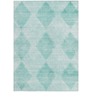 Homeroots 3' X 5' Geometric Washable Non-skid Area Rug For Indoor And Outdoor Spaces - Stain Resistant Charm Teal Polyester 561799