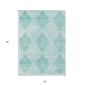 Homeroots 3' X 5' Geometric Washable Non-skid Area Rug For Indoor And Outdoor Spaces - Stain Resistant Charm Teal Polyester 561799