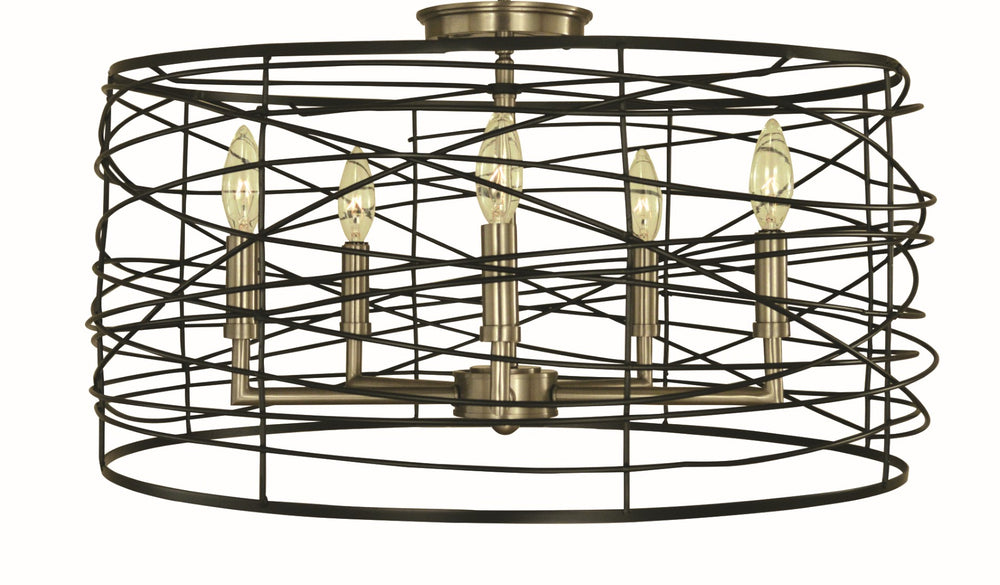 Framburg 5-light Modern Flush Mount With Woven Wire Shade And Decorative Chain For Stylish Lighting Decor Brushed Nickel And Matte Black Metal 5618 Bn/Mblack