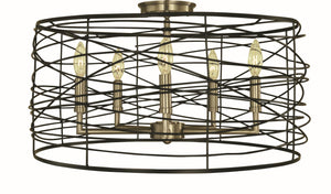 Framburg 5-light Modern Flush Mount With Woven Wire Shade And Decorative Chain For Stylish Lighting Decor Brushed Nickel And Matte Black Metal 5618 Bn/Mblack