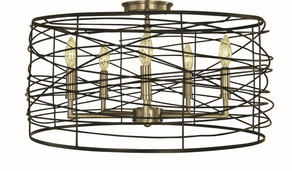 Framburg 5-light Modern Flush Mount With Woven Wire Shade And Decorative Chain For Stylish Lighting Decor Brushed Nickel And Matte Black Metal 5618 Bn/Mblack