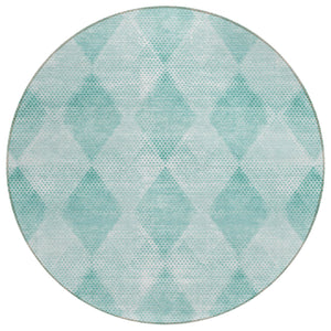 Homeroots 8' Round Teal Round Geometric Washable Non Skid Indoor Outdoor Area Rug Teal Polyester 561800
