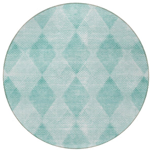 Homeroots 8' Round Teal Round Geometric Washable Non Skid Indoor Outdoor Area Rug Teal Polyester 561800