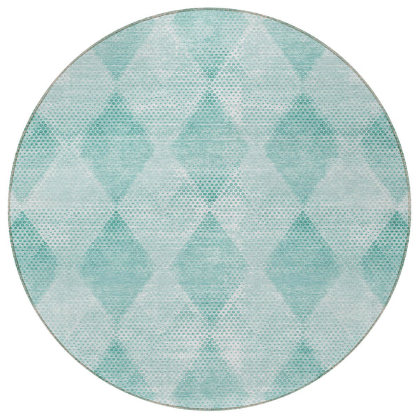 Homeroots 8' Round Teal Round Geometric Washable Non Skid Indoor Outdoor Area Rug Teal Polyester 561800