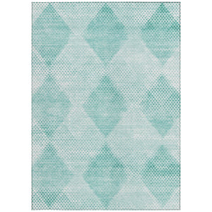 Homeroots 8' X 10' Teal Geometric Washable Non Skid Indoor Outdoor Area Rug Teal Polyester 561801