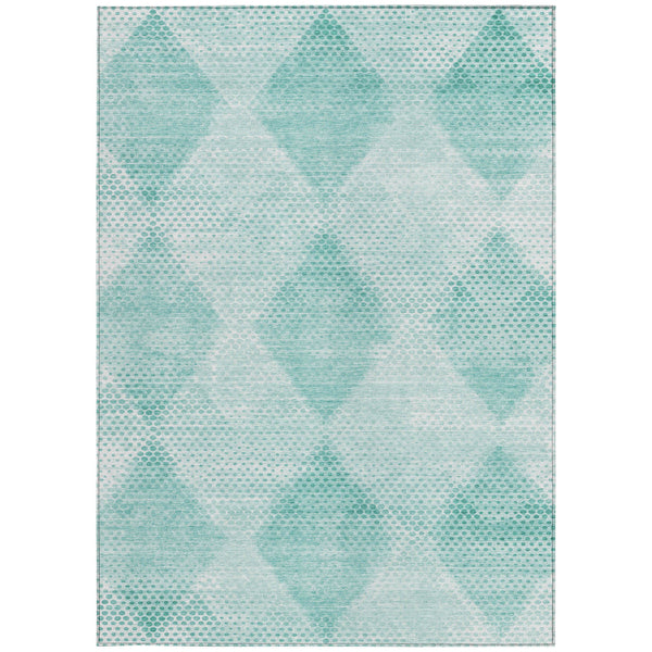 Homeroots 8' X 10' Teal Geometric Washable Non Skid Indoor Outdoor Area Rug Teal Polyester 561801