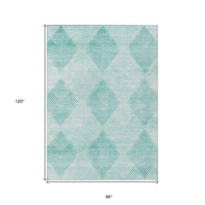 Homeroots 8' X 10' Teal Geometric Washable Non Skid Indoor Outdoor Area Rug Teal Polyester 561801