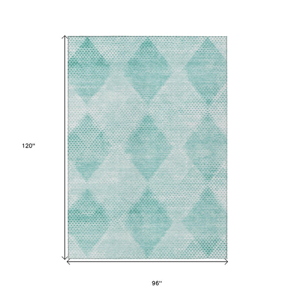 Homeroots 8' X 10' Teal Geometric Washable Non Skid Indoor Outdoor Area Rug Teal Polyester 561801