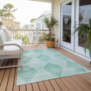 Homeroots 8' X 10' Teal Geometric Washable Non Skid Indoor Outdoor Area Rug Teal Polyester 561801