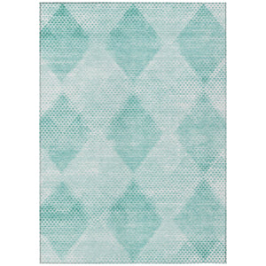 Homeroots 8' X 10' Teal Geometric Washable Non Skid Indoor Outdoor Area Rug Teal Polyester 561801