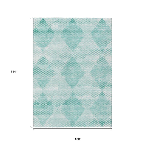 Homeroots 9' X 12' Teal Geometric Washable Non Skid Indoor Outdoor Area Rug Teal Polyester 561802
