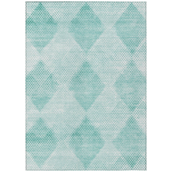 Homeroots 9' X 12' Teal Geometric Washable Non Skid Indoor Outdoor Area Rug Teal Polyester 561802