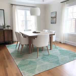 Homeroots 9' X 12' Teal Geometric Washable Non Skid Indoor Outdoor Area Rug Teal Polyester 561802