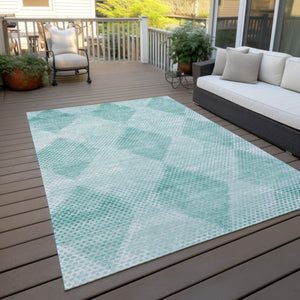 Homeroots 9' X 12' Teal Geometric Washable Non Skid Indoor Outdoor Area Rug Teal Polyester 561802