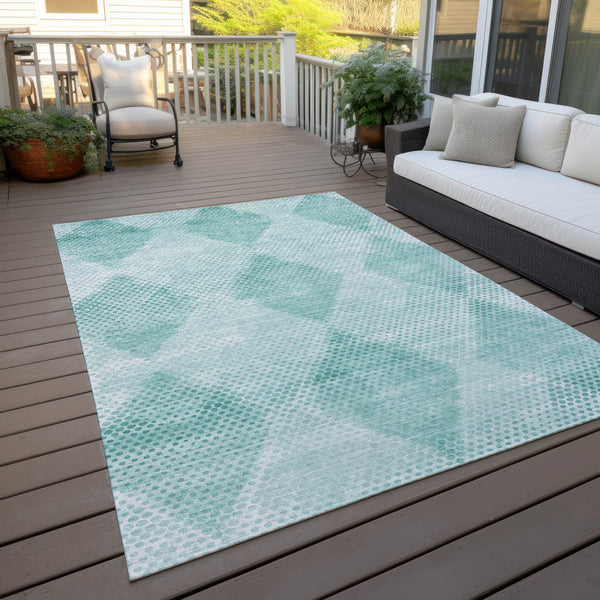 Homeroots 9' X 12' Teal Geometric Washable Non Skid Indoor Outdoor Area Rug Teal Polyester 561802