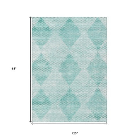 Homeroots 3' X 5' Geometric Washable Non-skid Area Rug For Indoor And Outdoor Spaces - Stain Resistant Charm Teal Polyester 561803