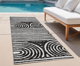 Homeroots 8' Runner Black And White Abstract Washable Non Skid Indoor Outdoor Runner Rug Black Polyester 561805