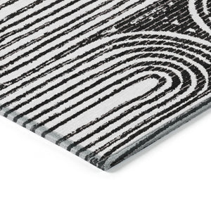 Homeroots 8' Runner Black And White Abstract Washable Non Skid Indoor Outdoor Runner Rug Black Polyester 561805