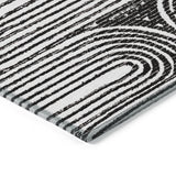 Homeroots 8' Runner Black And White Abstract Washable Non Skid Indoor Outdoor Runner Rug Black Polyester 561805