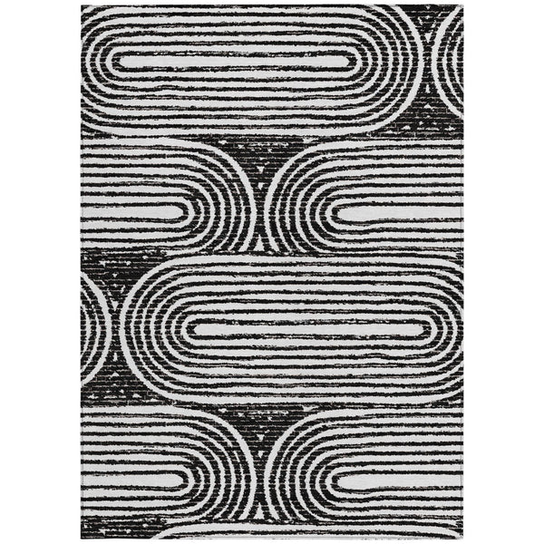 Homeroots 3' X 5' Stylish Abstract Washable Non-skid Area Rug For Indoor And Outdoor Use, Stain Resistant Black Polyester 561808