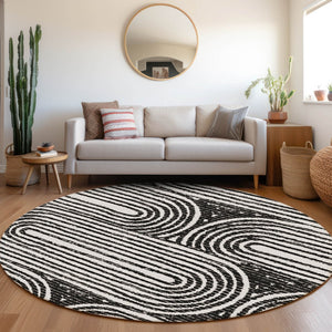 Homeroots 3' X 5' Stylish Abstract Washable Non-skid Area Rug For Indoor And Outdoor Use, Stain Resistant Black Polyester 561809