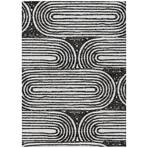 HomeRoots 5' X 8' Abstract Washable Non-Skid Area Rug - Stylish, Stain-Resistant Design for Indoor & Outdoor Use Black 561810