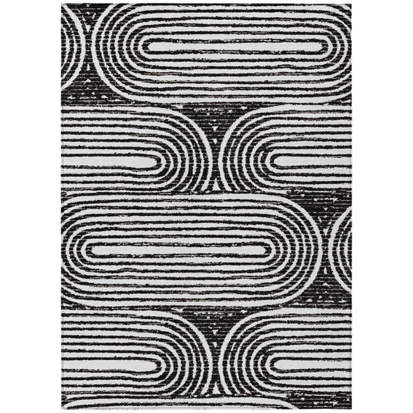 HomeRoots 5' X 8' Abstract Washable Non-Skid Area Rug - Stylish, Stain-Resistant Design for Indoor & Outdoor Use Black 561810