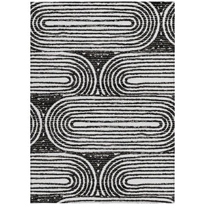 HomeRoots 5' X 8' Abstract Washable Non-Skid Area Rug - Stylish, Stain-Resistant Design for Indoor & Outdoor Use Black 561811