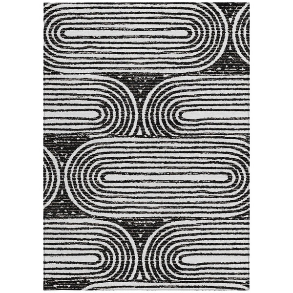 HomeRoots 5' X 8' Abstract Washable Non-Skid Area Rug - Stylish, Stain-Resistant Design for Indoor & Outdoor Use Black 561811