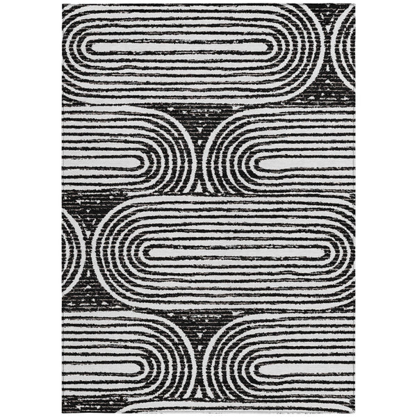 Homeroots 9' X 12' Black And White Abstract Washable Non Skid Indoor Outdoor Area Rug Black Polyester 561811
