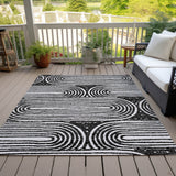 Homeroots 9' X 12' Black And White Abstract Washable Non Skid Indoor Outdoor Area Rug Black Polyester 561811