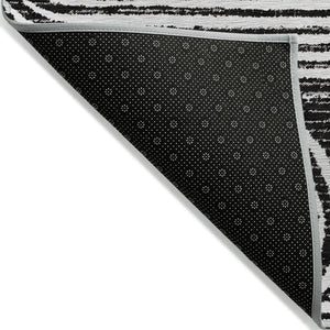 HomeRoots 5' X 8' Abstract Washable Non-Skid Area Rug - Stylish, Stain-Resistant Design for Indoor & Outdoor Use Black 561811