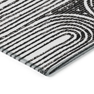 HomeRoots 5' X 8' Abstract Washable Non-Skid Area Rug - Stylish, Stain-Resistant Design for Indoor & Outdoor Use Black 561811