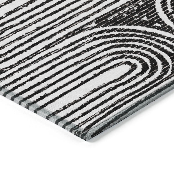 HomeRoots 5' X 8' Abstract Washable Non-Skid Area Rug - Stylish, Stain-Resistant Design for Indoor & Outdoor Use Black 561811
