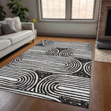 Homeroots 9' X 12' Black And White Abstract Washable Non Skid Indoor Outdoor Area Rug Black Polyester 561811