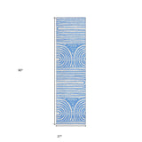 Homeroots 8' Runner Blue And White Abstract Washable Non Skid Indoor Outdoor Runner Rug Blue Polyester 561814