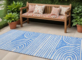 Homeroots 8' Runner Blue And White Abstract Washable Non Skid Indoor Outdoor Runner Rug Blue Polyester 561814