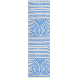 Homeroots 8' Runner Blue And White Abstract Washable Non Skid Indoor Outdoor Runner Rug Blue Polyester 561814