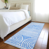 Homeroots 8' Runner Blue And White Abstract Washable Non Skid Indoor Outdoor Runner Rug Blue Polyester 561814