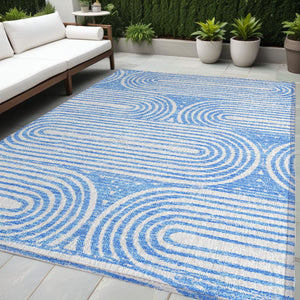 Homeroots 3' X 5' Stylish Abstract Washable Non-skid Area Rug For Indoor And Outdoor Use, Stain Resistant Blue Polyester 561817