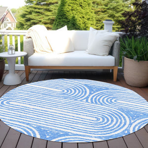 Homeroots 3' X 5' Stylish Abstract Washable Non-skid Area Rug For Indoor And Outdoor Use, Stain Resistant Blue Polyester 561818