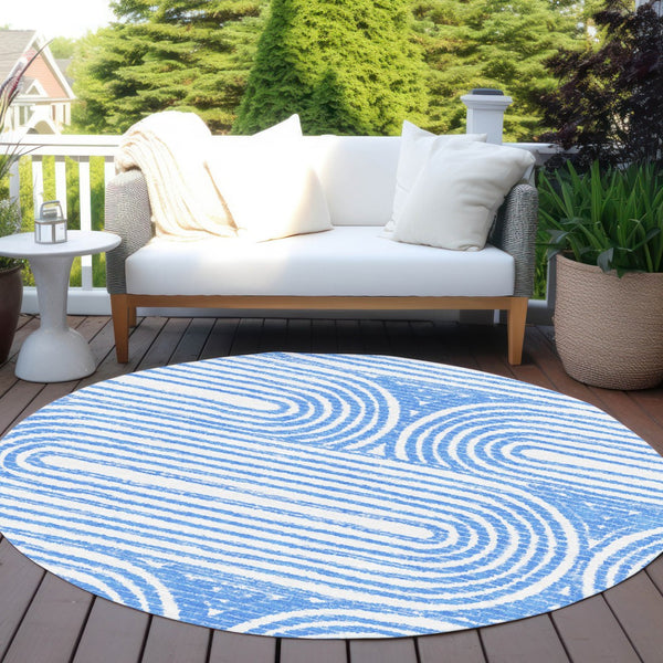 Homeroots 3' X 5' Stylish Abstract Washable Non-skid Area Rug For Indoor And Outdoor Use, Stain Resistant Blue Polyester 561818