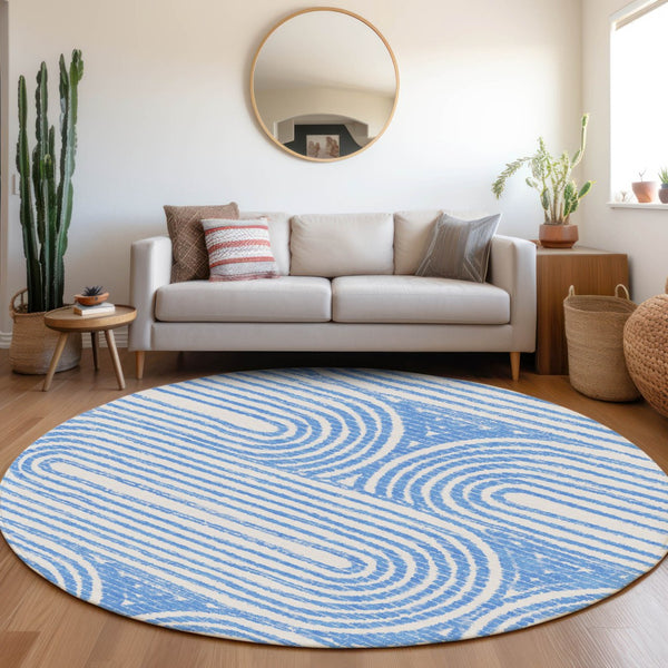Homeroots 3' X 5' Stylish Abstract Washable Non-skid Area Rug For Indoor And Outdoor Use, Stain Resistant Blue Polyester 561818